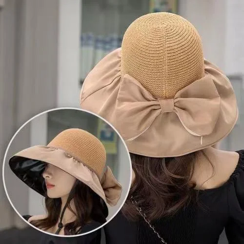 New style sun visor female black glue summer Sun hat cute bow Bucket hat small fragrant Korean hat