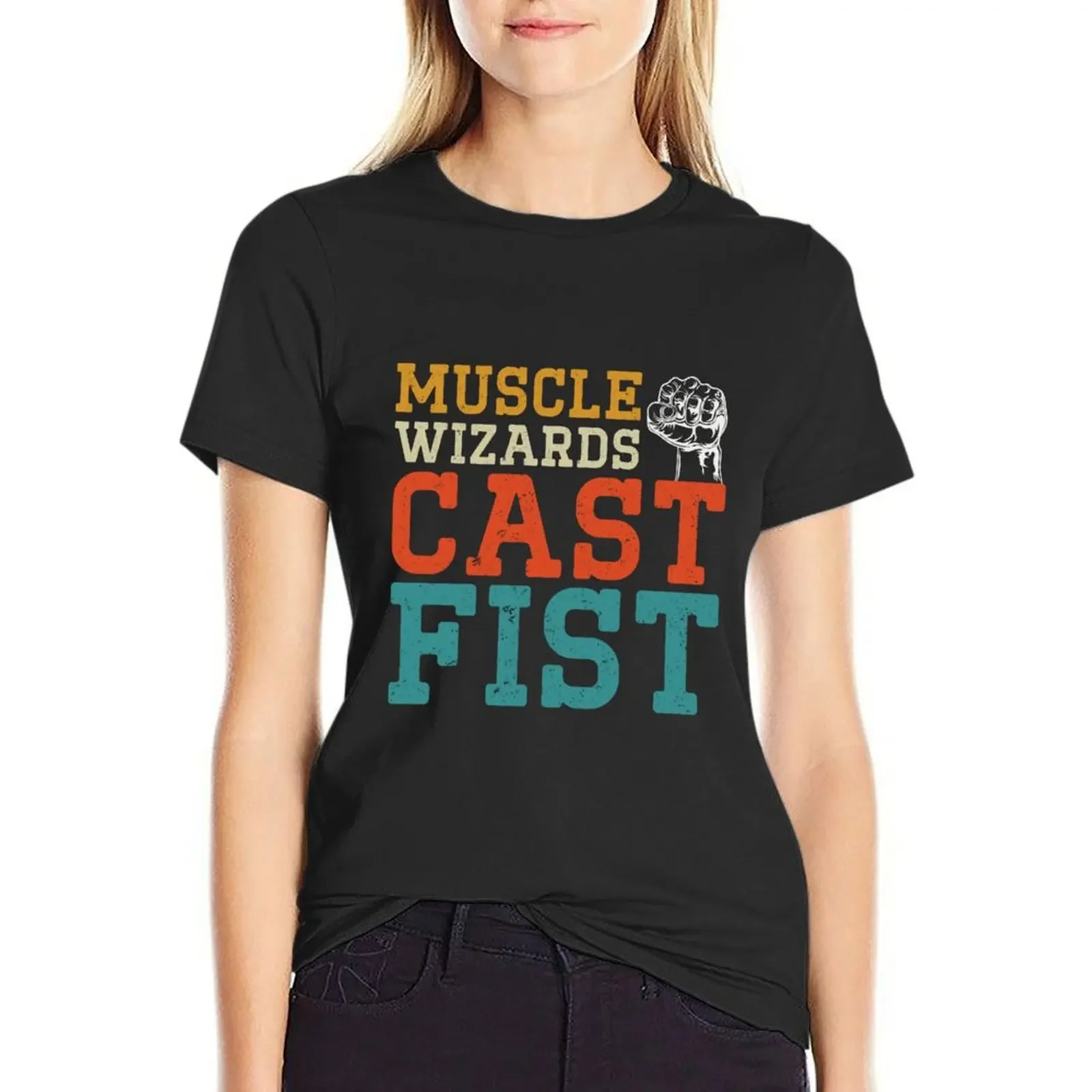 

Muscle Wizards Cast Fist T-Shirt tops anime clothes korean fashion plain t shirts for Women