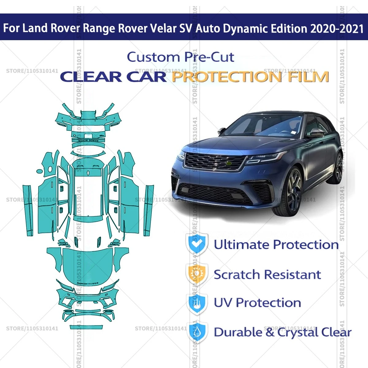 

Предварительно нарезанная защитная пленка PPF, прозрачная автомобильная пленка PPF для Land Rover Range Rover Velar SV Auto Dynamic Edition 2020-2021