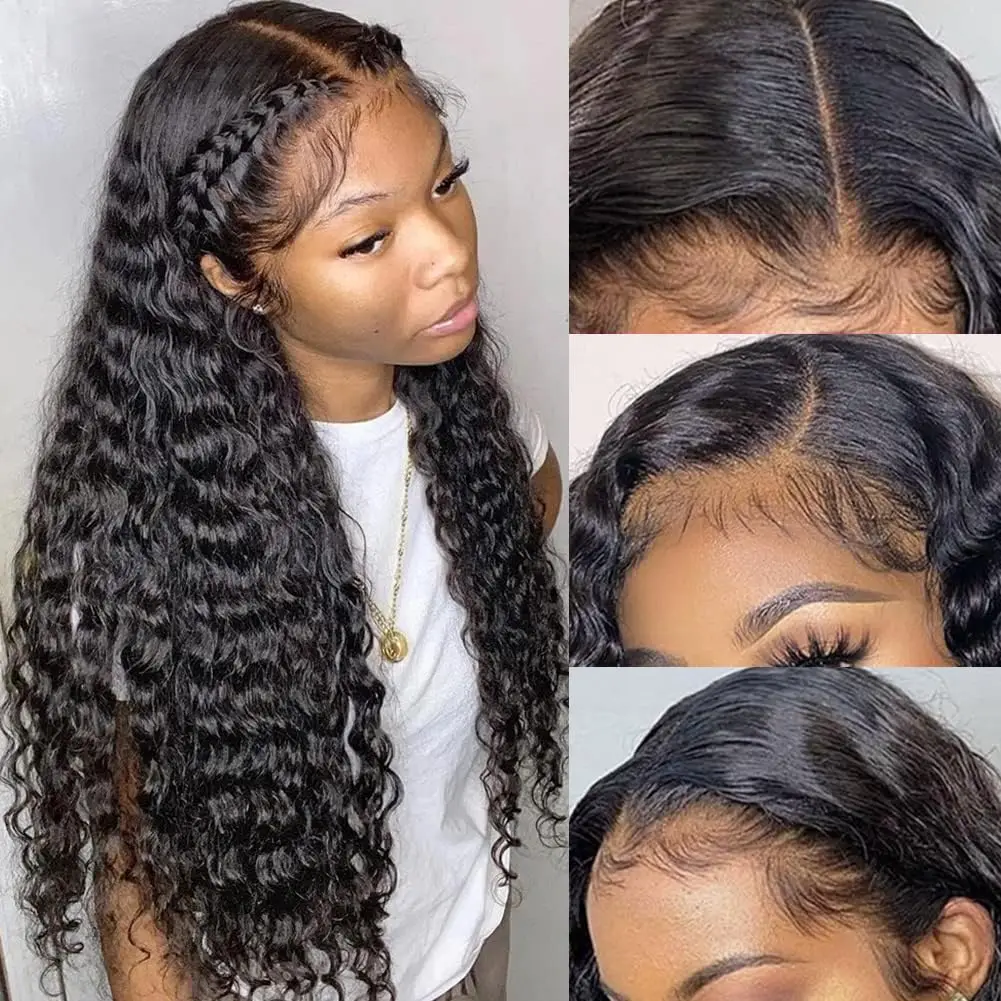 360 Lace Wigs Human Hair Pre Plucked Natural Hairline Brazilian Curly 18-44 Inch 200 Density HD Lace Baby Hair For Black Women