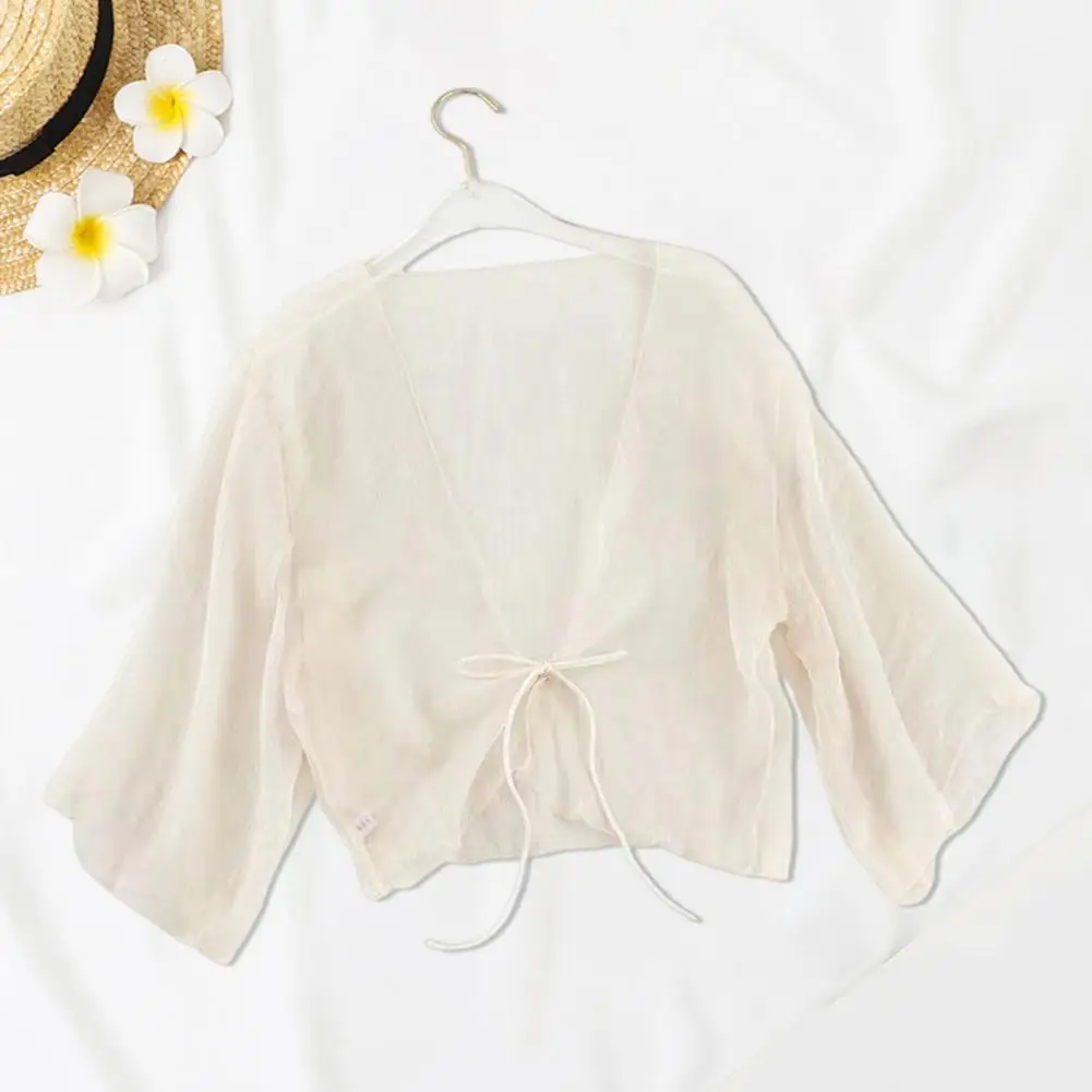 Sun Cardigan Elegant Sheer Chiffon Cardigan for Women Retro Style Shawl for Vacation Beach Transparent Loose Top