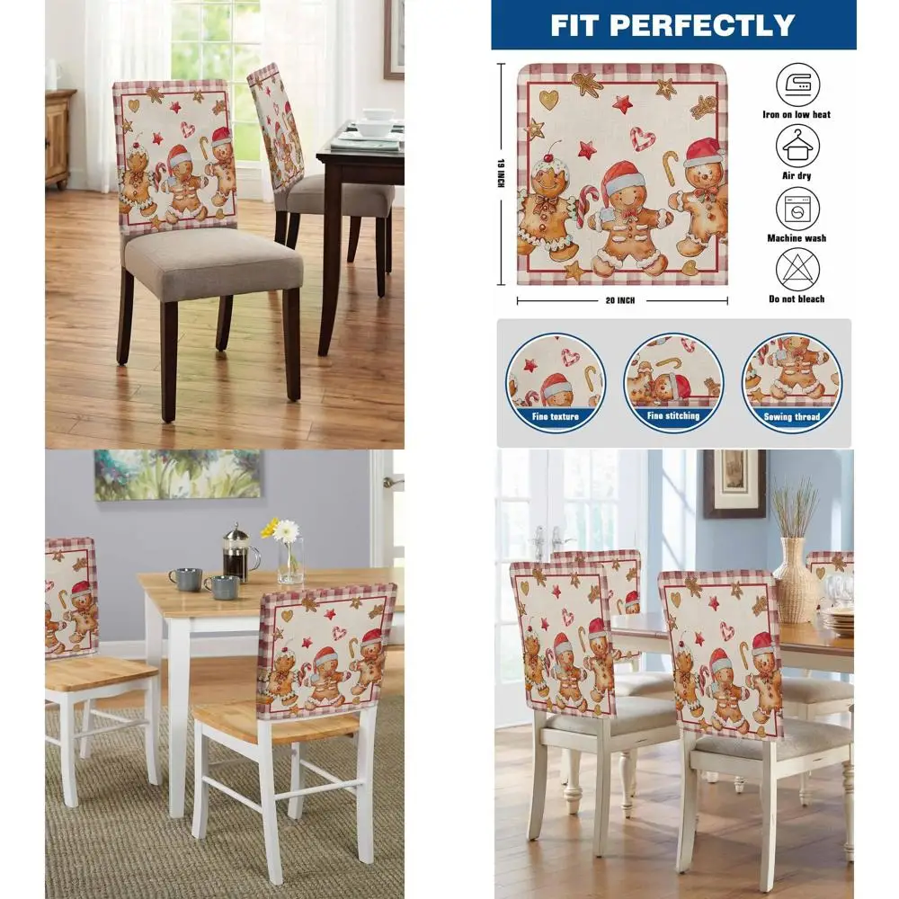 

Christmas Gingerbread Man & Red Buffalo Plaid Chair Covers, Removable Washable Holiday Dining Chair Protectors