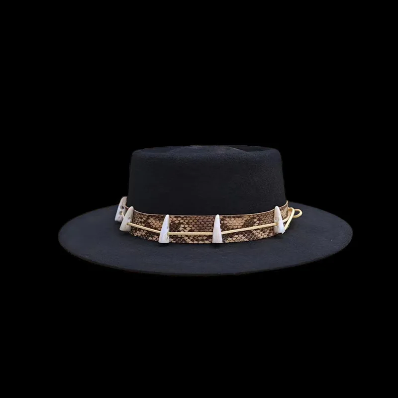 Fashionable Commuter Wool Felt Hat Solid Color Felt Hat with Decoration Pure Wool Hat
