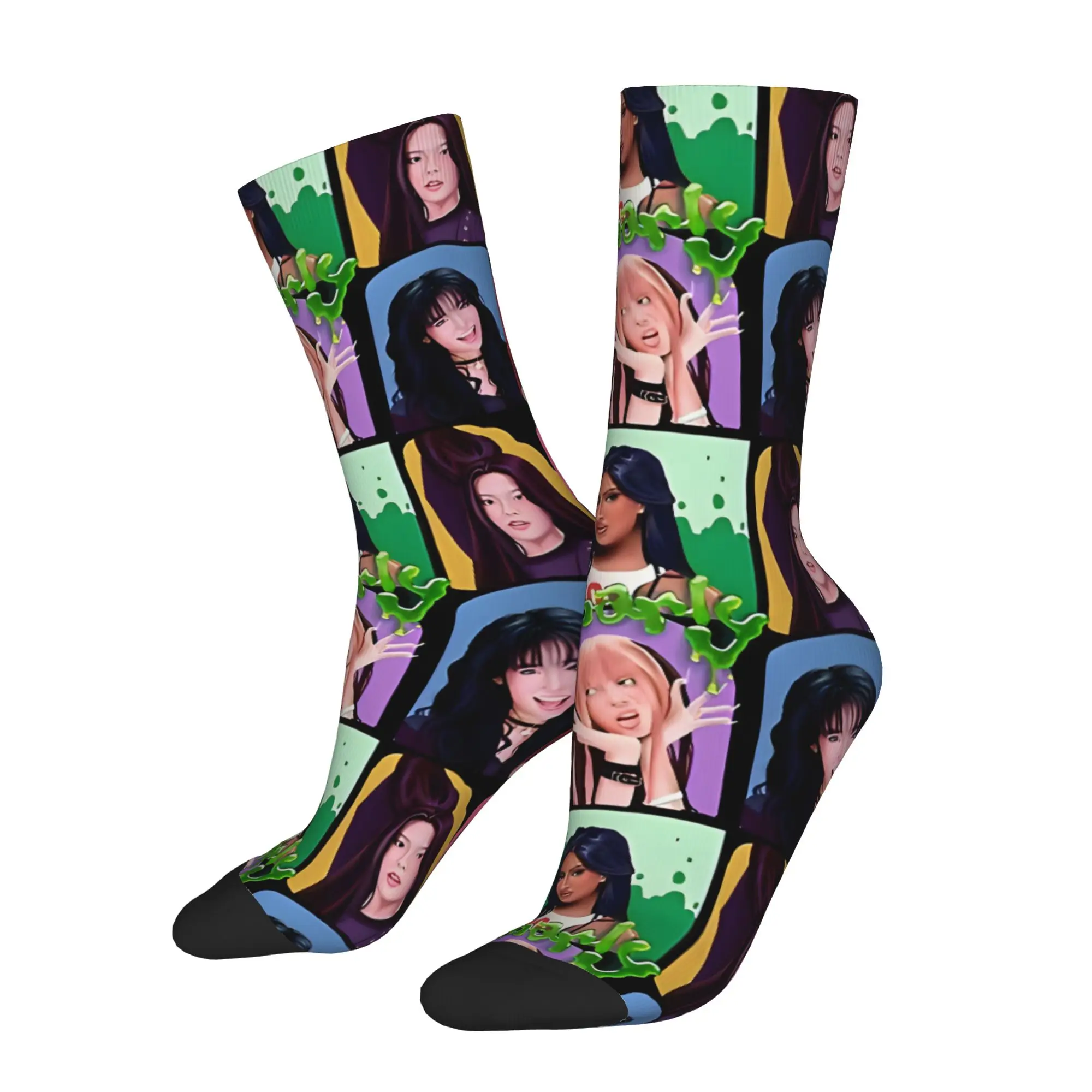 

1 Pair Hip Hop Vintage One Sound Crazy Men's compression Socks Unisex K-Katseye Street Style Seamless Printed Funny
