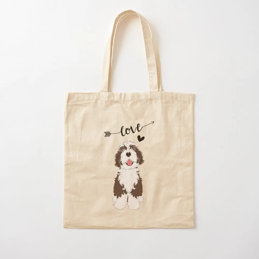 

LOVE Brindle Bernedoodle Tote Bag ecological bags Large bags for women Canvas Tote Bag