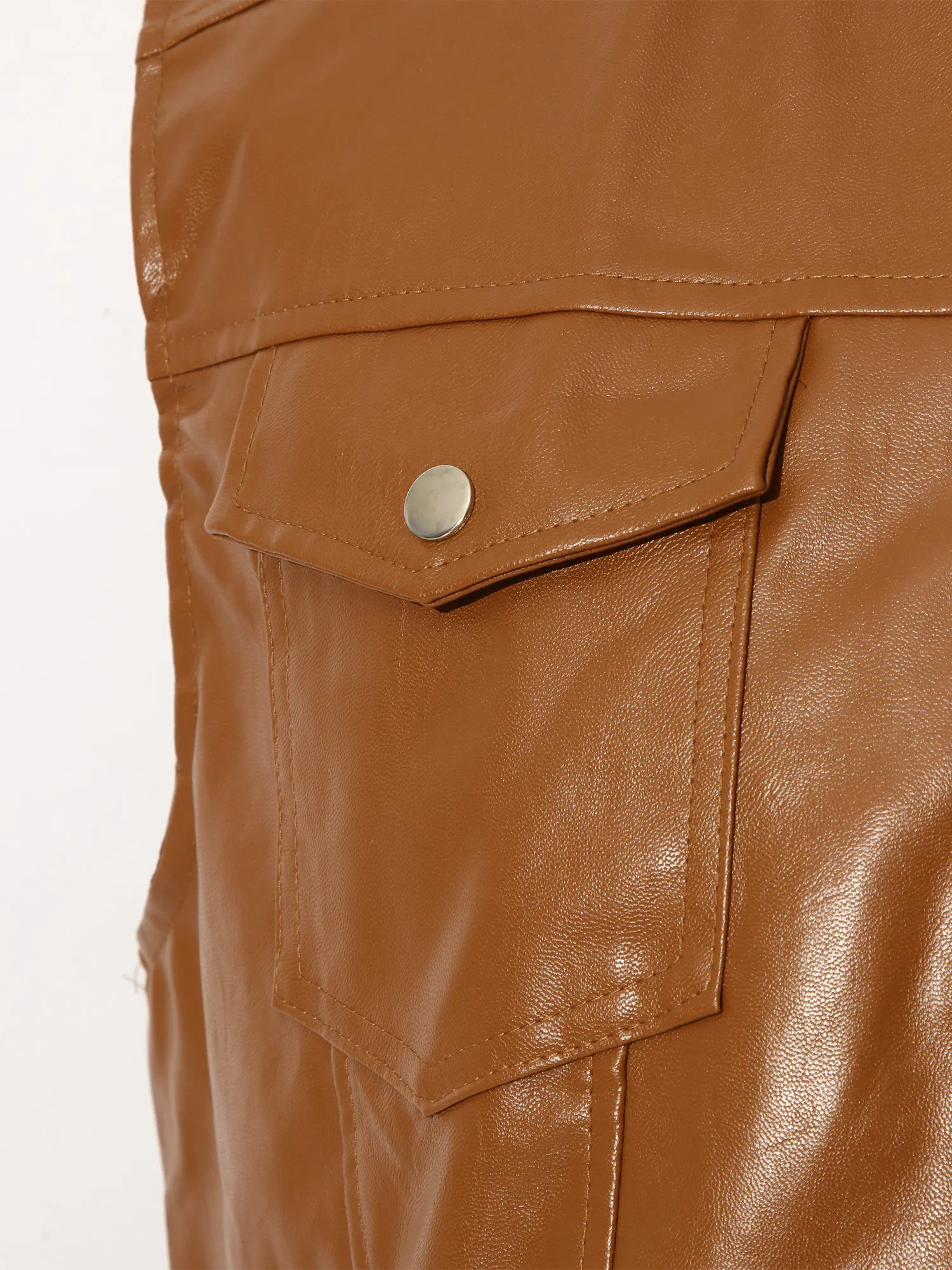Men Motorcycling Leather Coat Faux Leather Vest Jacket Side Button Straps Zip Sleeveless Jacket Flap Pocket Motorcycle Clothing
