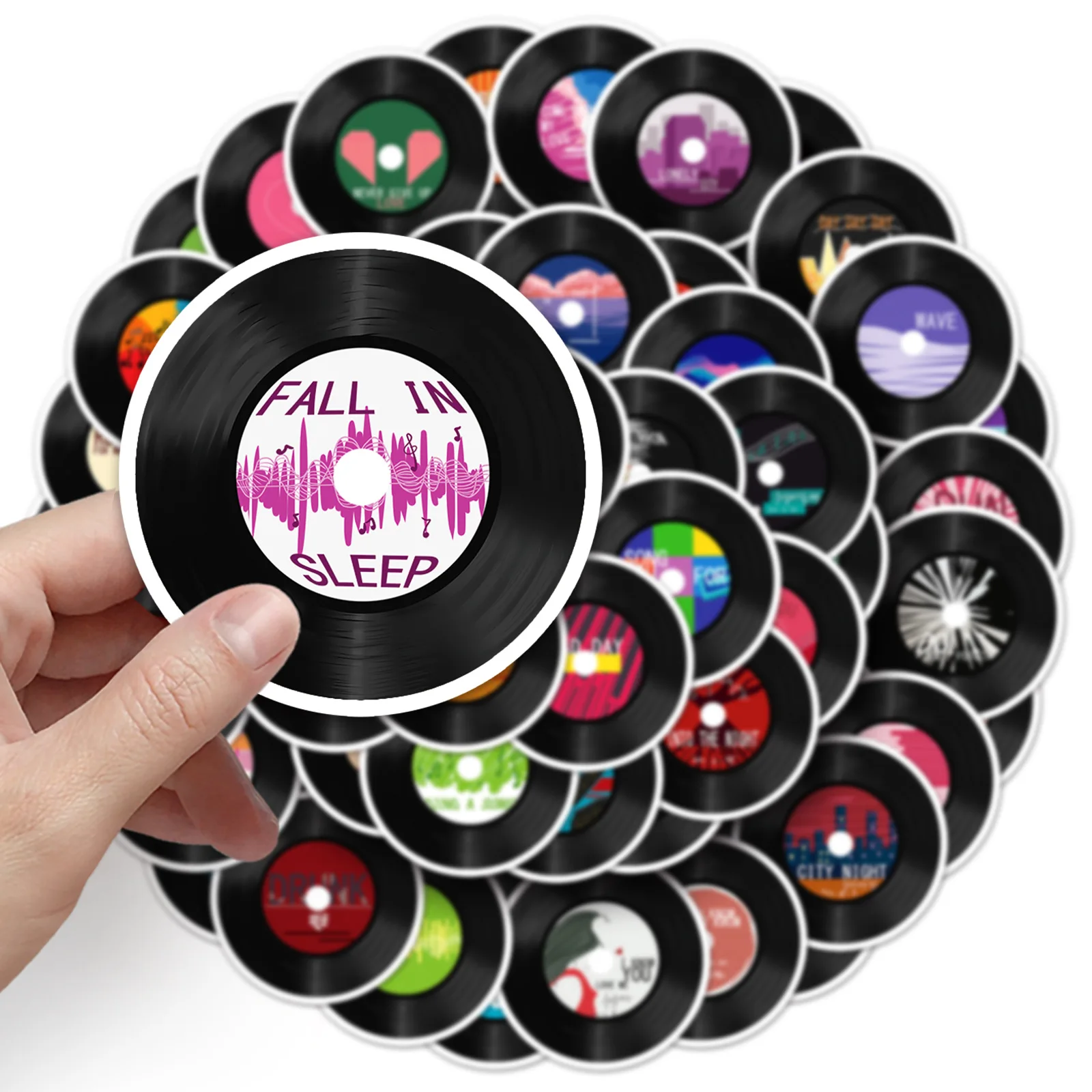 

50 vinyl record stickers, cartoon retro DIY notebook book stickers, notebook phone decorations