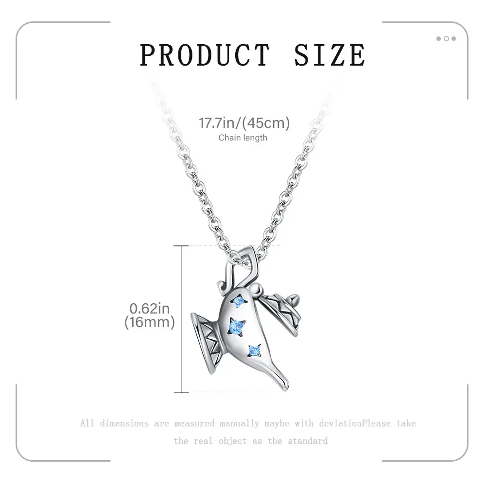 925 Sterling Silver Aladdin Magic Lamp Necklace 45cm Fairytale Pendant Necklace Anniversaries Jewelry Gifts For Women
