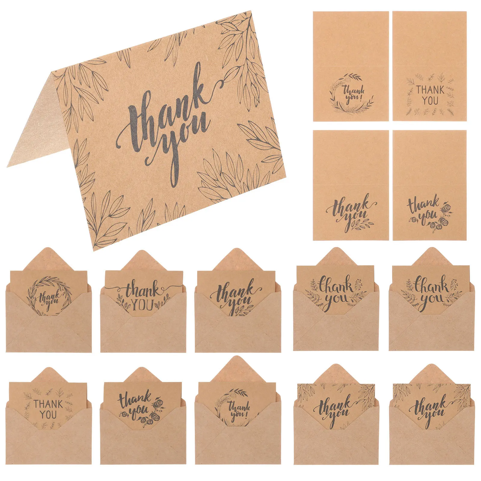 16 set Thank You Cards Kraft Paper Blank Inside For Small Business Flower Shop Bakery Spa Bulk Greeting Postcards Printing