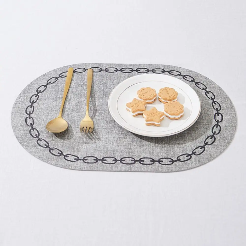 Oil Proof Chain-printed Oval Placemats Oval Shape Waterproof Waterproof Placemat Wipeable Washable Table Placemats Dining Table