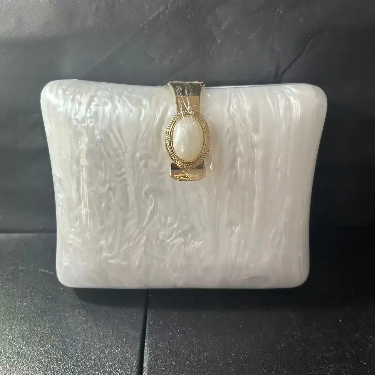 

Designer Pearl Women Acrylic Evening Bags Luxury Lady Solid White Clutch Purse Vintage Party Prom Cute Casual Handbags