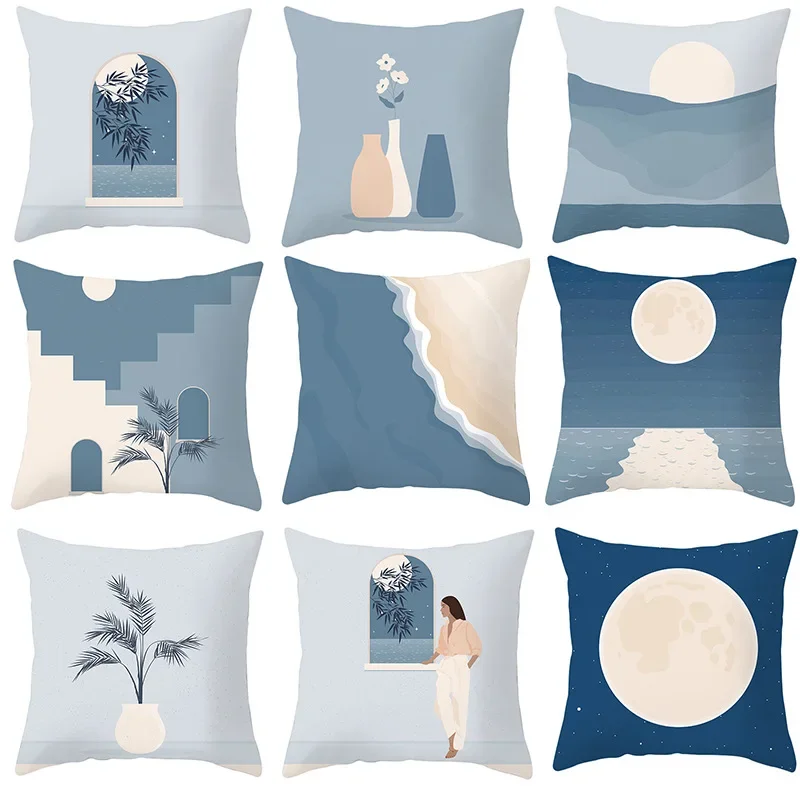 

45x45cm Blue Geometric Cushion Cover Pillowcase Sofa Cushions Decorative Polyester Home Decor Pillow Cases