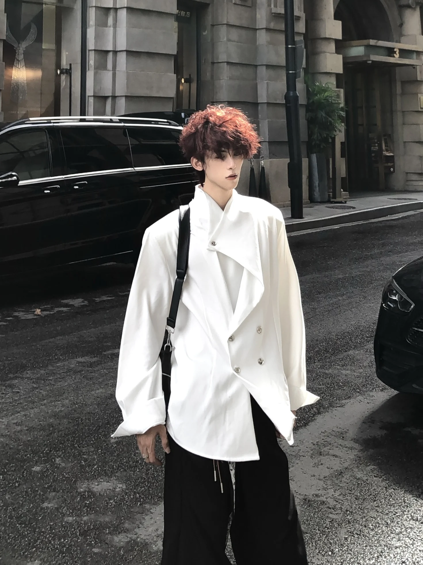 

High Quali Casual Men's Suit Jaet oulder Pads Long Sve Loose Fit Faionable Polyester And Spandex Autumn Wear