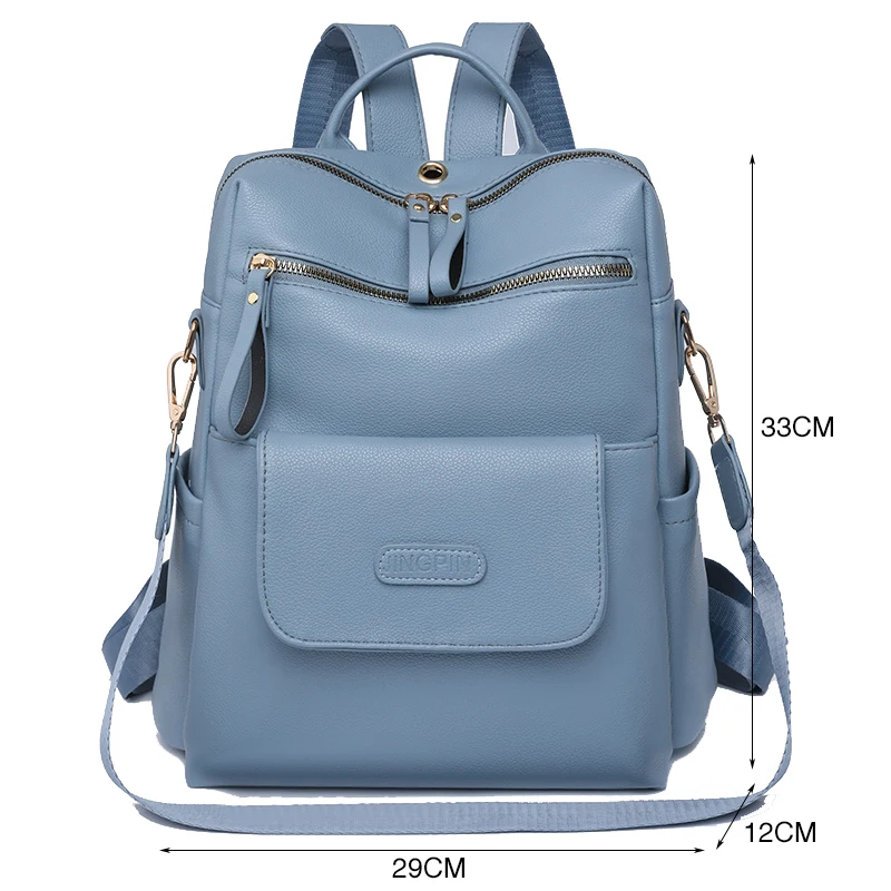 Fashion Soft Leather Backpack Women Shoulder Bag Daypack Female Large Travel Bag Ladies Bagpack Big School Backpack for Girls