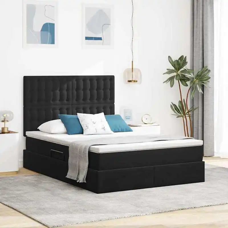 Una cama de 140 x 200 cm con almacenamiento. Esta cama multifuncional está hecha de madera resistente, cómoda y adecuada para uso en el dormitorio.