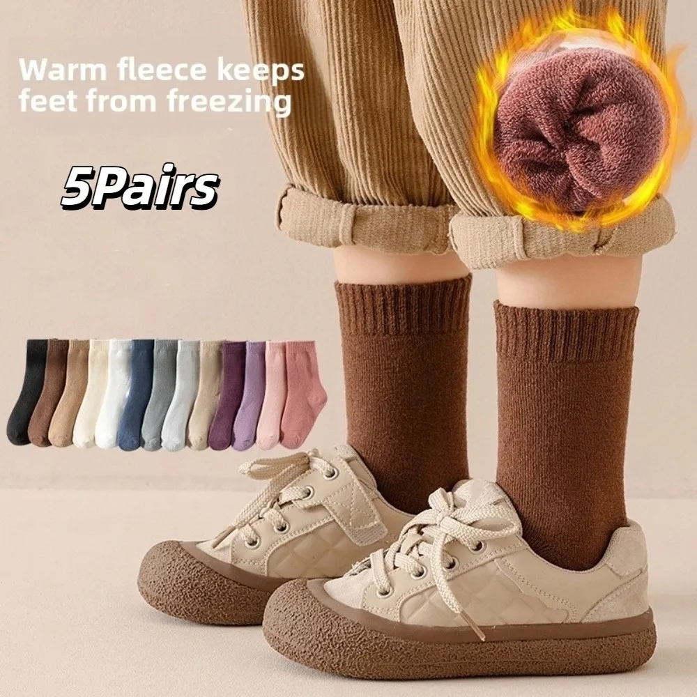 

5Pairs Short Tube Kids Thicken Socks Warm Cute Girls Floor Plush Socks Sleeping Hosiery Children's Winter Socks Children
