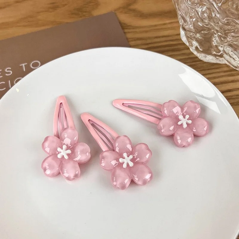 Japanese style pink  blossom hairpin girl sweet and gentle creamy cherry blossom bb clip headgear side bangs clip