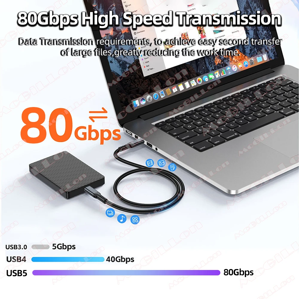 PD240W 80 Gbit/s USB 5 für Thunderbolt 5 Typ C Kabel 16K 48V/5A Typ-C zu USB C für iPhone 17 Pro Tablet Schalter Laptop MacBook Pro – Detail 2
