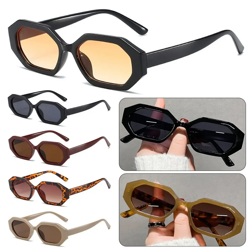 Trendy Geometric Frame Retro Sunglasses UV 400 Small Rectangle Sunglasses Vintage Polygonal Sunglasses for Women & Men