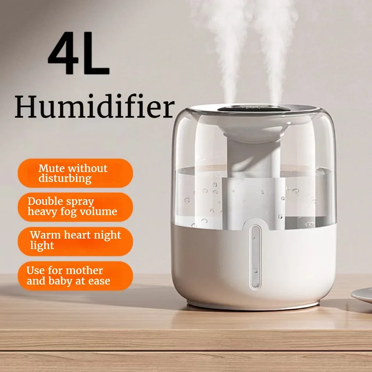 

New 4L Large Capacity Humidifier USB Double Spray Home Dormitory Office Bedroom Desktop With Small Night Light