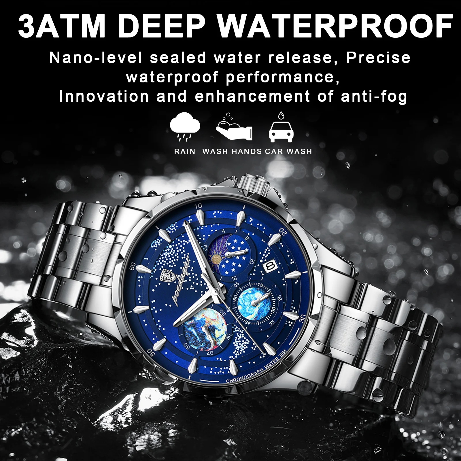 POEDAGAR Casual Man Wristwatch Luxury Waterproof Luminous Date Men Watch Chronograph Stainless Steel Men\'s Quartz Watches Clock