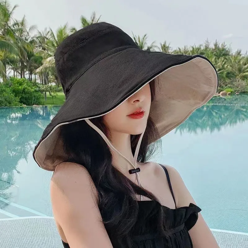 

Wide Brim UPF 50+ Sun Hat Women Anti-UV Protection Hiking Fisherman Cap Fold Summer Solid Beach Hat 2024 Double sided Sun hat