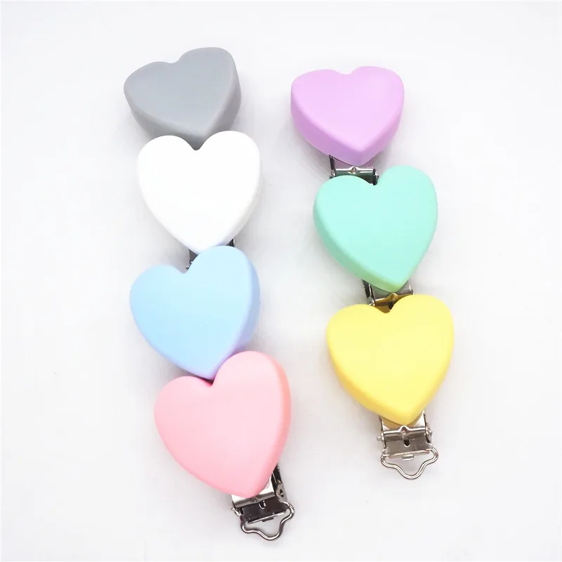 Chenkai 10PCS Heart Silicone Clips Baby Pacifier Dummy Teether Soother Nursing Jewelry Toy Accessory Holder Teething Clips