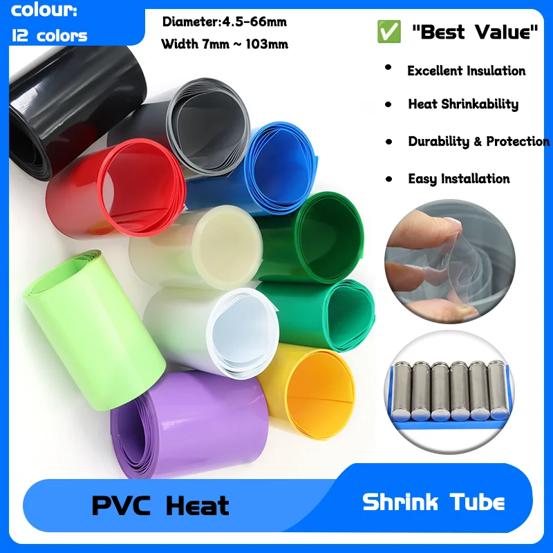 

Case Wire Protection Cable Sleeve Lipo Battery Pack Insulated Film 1m 18650 PVC Heat Shrink Tube Width 7mm ~ 103mm