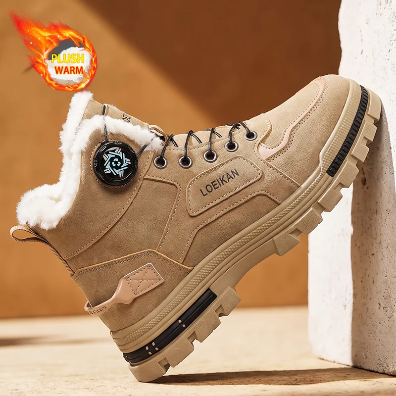 Herren Winter-Schneestiefel mit Drehverschluss, Fleece-Futter, Rutschfester Dicker Sohle, Hohe Knöchelstiefel – Detail 4