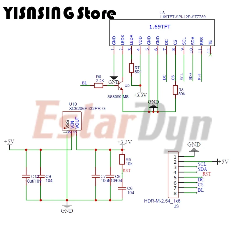 1.69 TFT LCD IPS Color Display Screen Module 1.69 "ST7789 Controller Driver Board SPI Interface 240*280 240x280