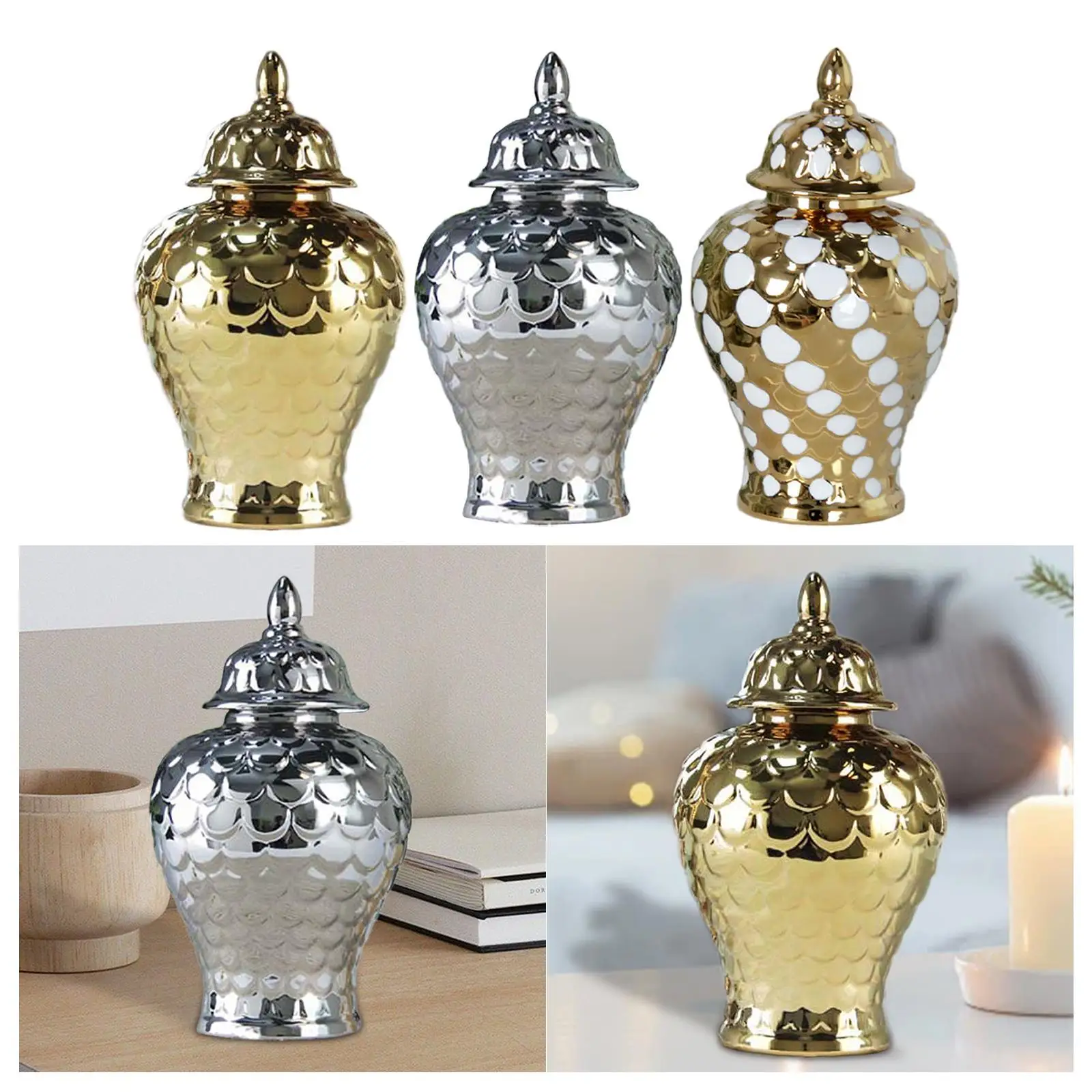 

Ceramic Ginger Jar Tea Storage Jar Office Table Centerpieces with Lid Weddings