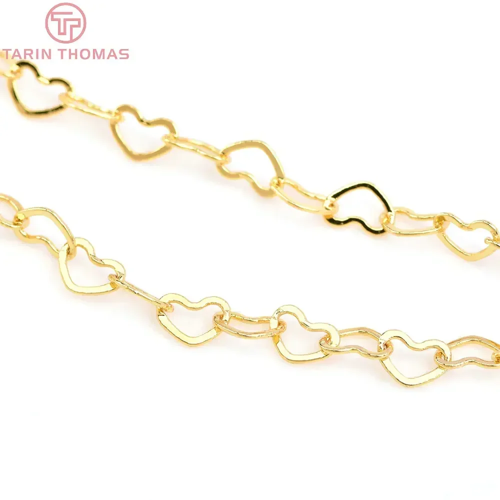 (4315)2 Meters Width: 3.3MM 24K Champagne Gold Color Plated Brass Heart Shape Necklace Chains High Quality Jewelry Accessories