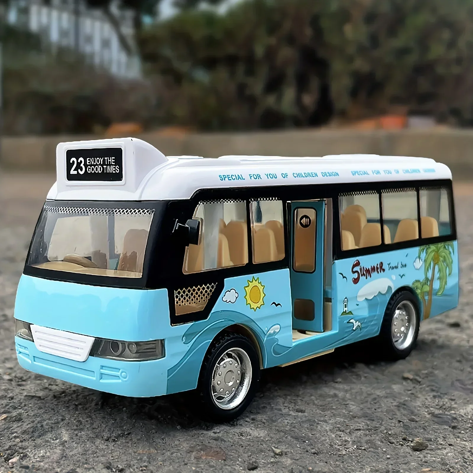 Mini Car Model Friction Powered Car School Bus Toys Plastic City Bus with Sound and Light Miniature Vehicle Models Children Gift