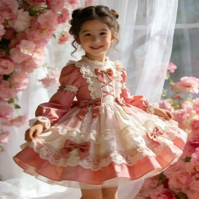 

Girl Lolita Princess Dress Girl Floral Dress Spring Autumn 2026 New Children's French Puff Mesh Skirt