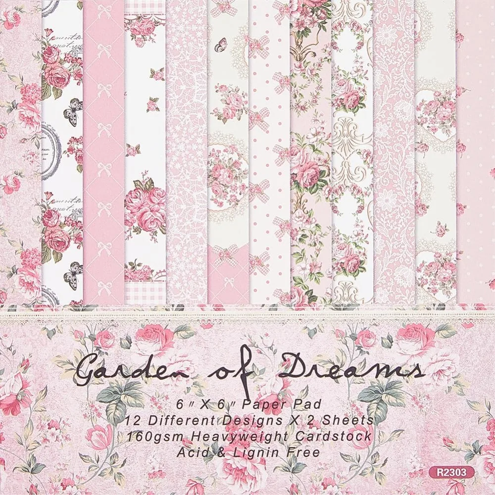 24 Uds. De papel de Origami con flores rosas, almohadilla de papel para álbum de recortes de 6 "× 6", papel colorido de una sola cara, papel decorativo para diario para álbum DIY