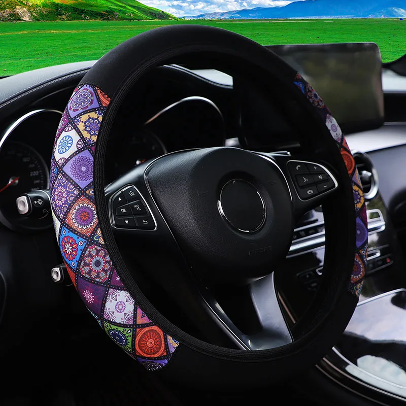 Bunter Glas-Stil Stoff-Lenkradbezug mit Elastischem Innenring, Geeignet für 38CM Auto-Innenraumprodukte, Hauptsächlich – Detail 6