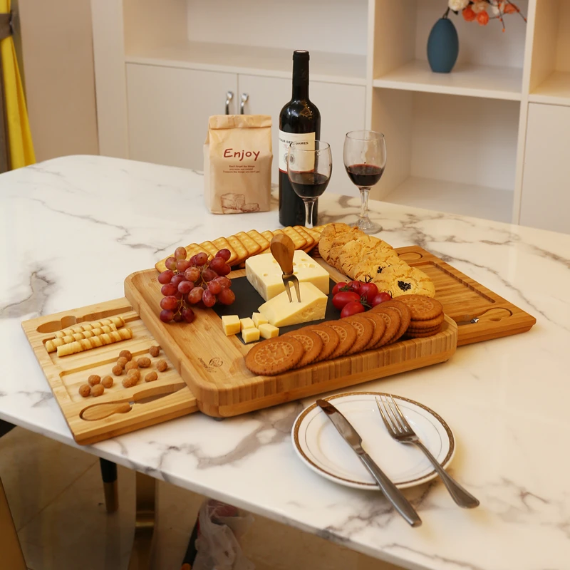 

Cheese board bamboo bread fruit board beef steak western restaurant