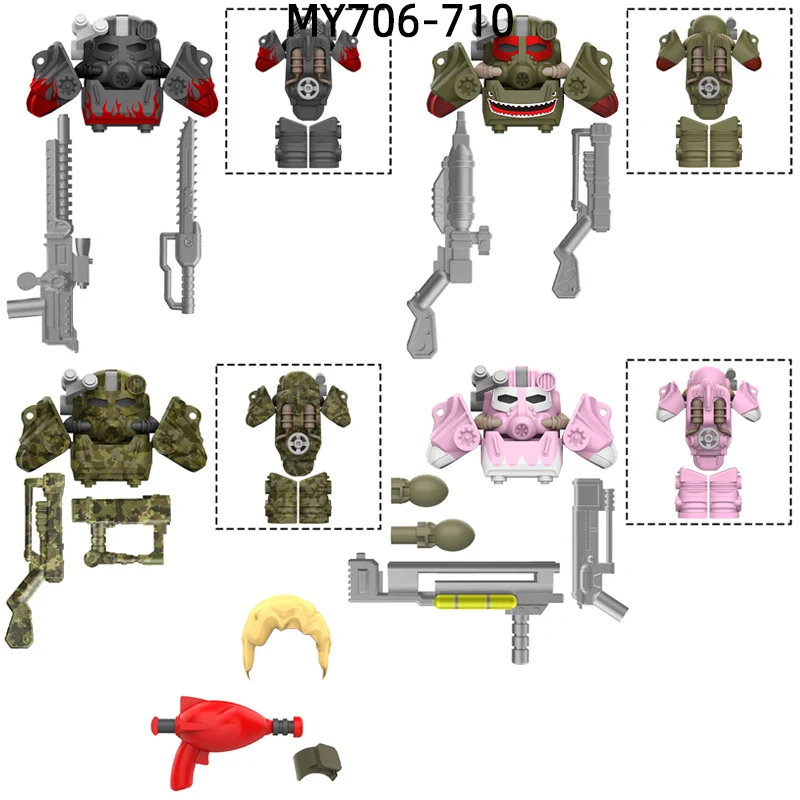 

The Action Figures Weapons Pants Hair Parts Model Blocks MOC Bricks Set Gifts Toys For Children MY706-MY710