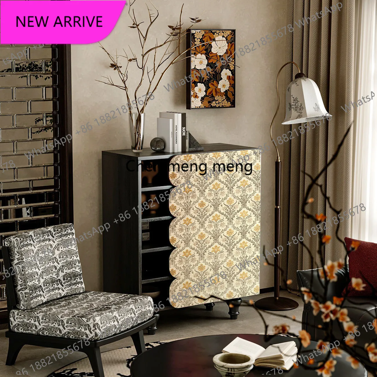 

M183 French solid wood chest cabinet, living room painted locker, antique entrance storage decorative cabinet