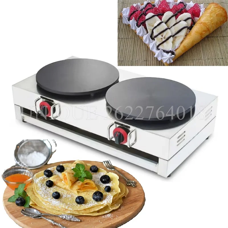 Commercial Double Pans Gas French Crepe Making Machine 40cm Pan Size Japanese Pancake Maker Stainless Steel Gas Crepe Maker