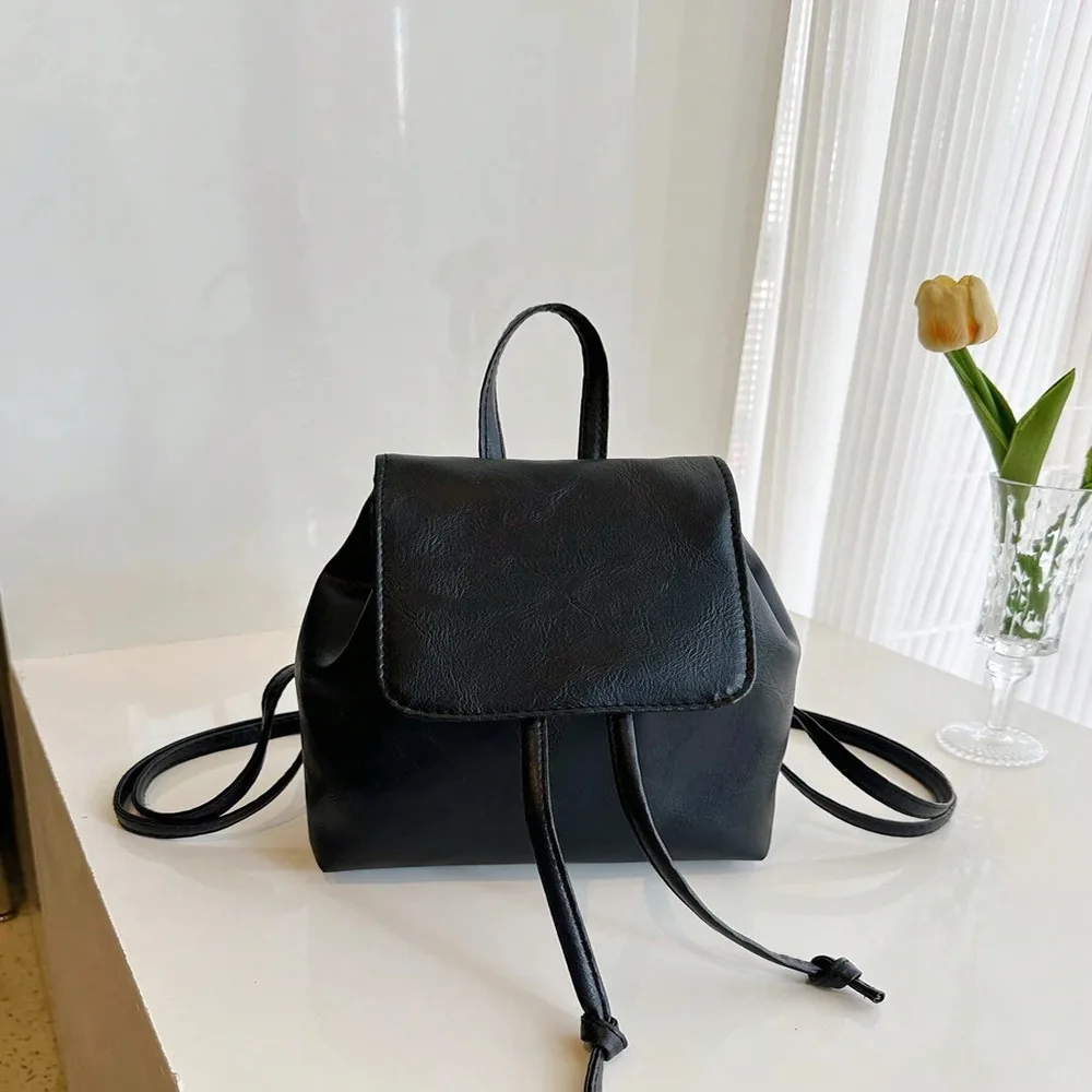Minimalist Solid Color Large Capacity Drawstring Backpack All-Match Mini Simple Rucksack For Women