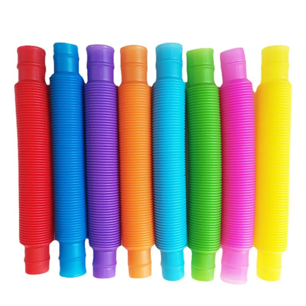 8PCS Colorful Telescopic Tube Pop Tube Stretching Tube Corrugated Tube Children Adult Stress Relief Toy Educational Folding Toys