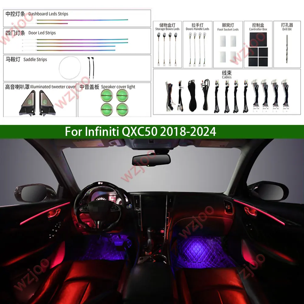

LED Car Interior Ambient Lighting For Infiniti QX50 2018-2024 Atmosphere Strip Decorate Atmosphere Lamp Accessaries