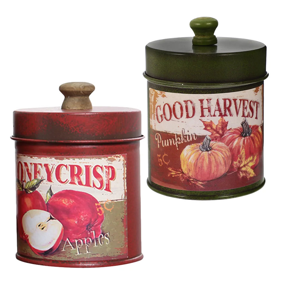 2 Pcs Storage Tin Bucket Vintage Canisters Candy Snack Container Cookie Jar Retro Decor Flower Pots Decorative with Lid