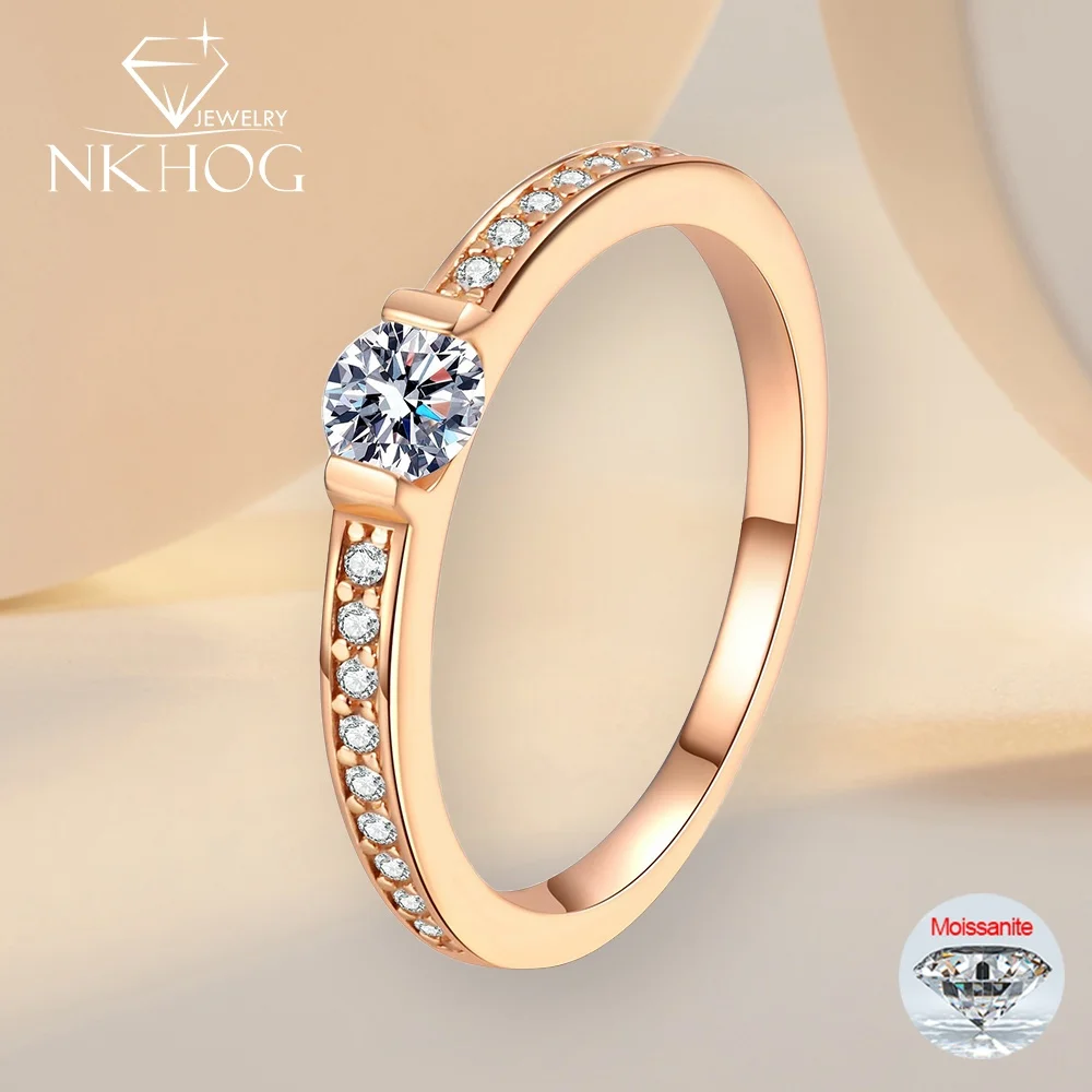 NKHOG 4mm Real Moissanite Rings For Women Men 925 Sterling Silver Engagement Wedding Diamond Band Gifts 18K Plated Fine Jewelry