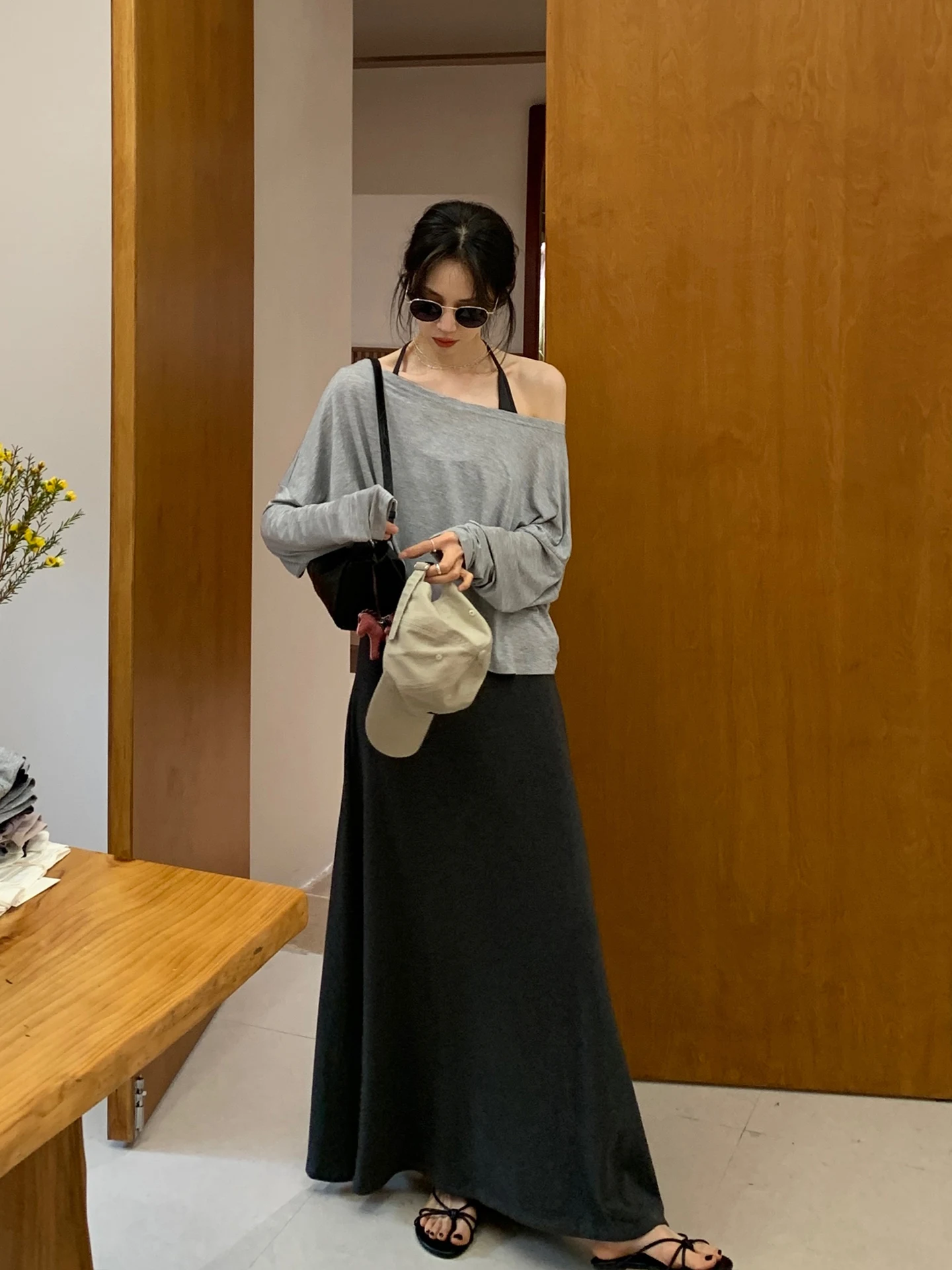 

BRIVIN Весна 2026: Элегантный женский комплект с разрезом на плече, свободный крой, длинный рукав, красивый костюм-двойка для непринужденного стиля