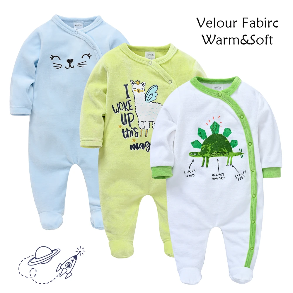 Kavkas Winter New Baby Clothing Boys Velour Warm Romper Sets Green Dinosaur Jumpsuit Kids Playsuit Newborn Boys Free Shipping