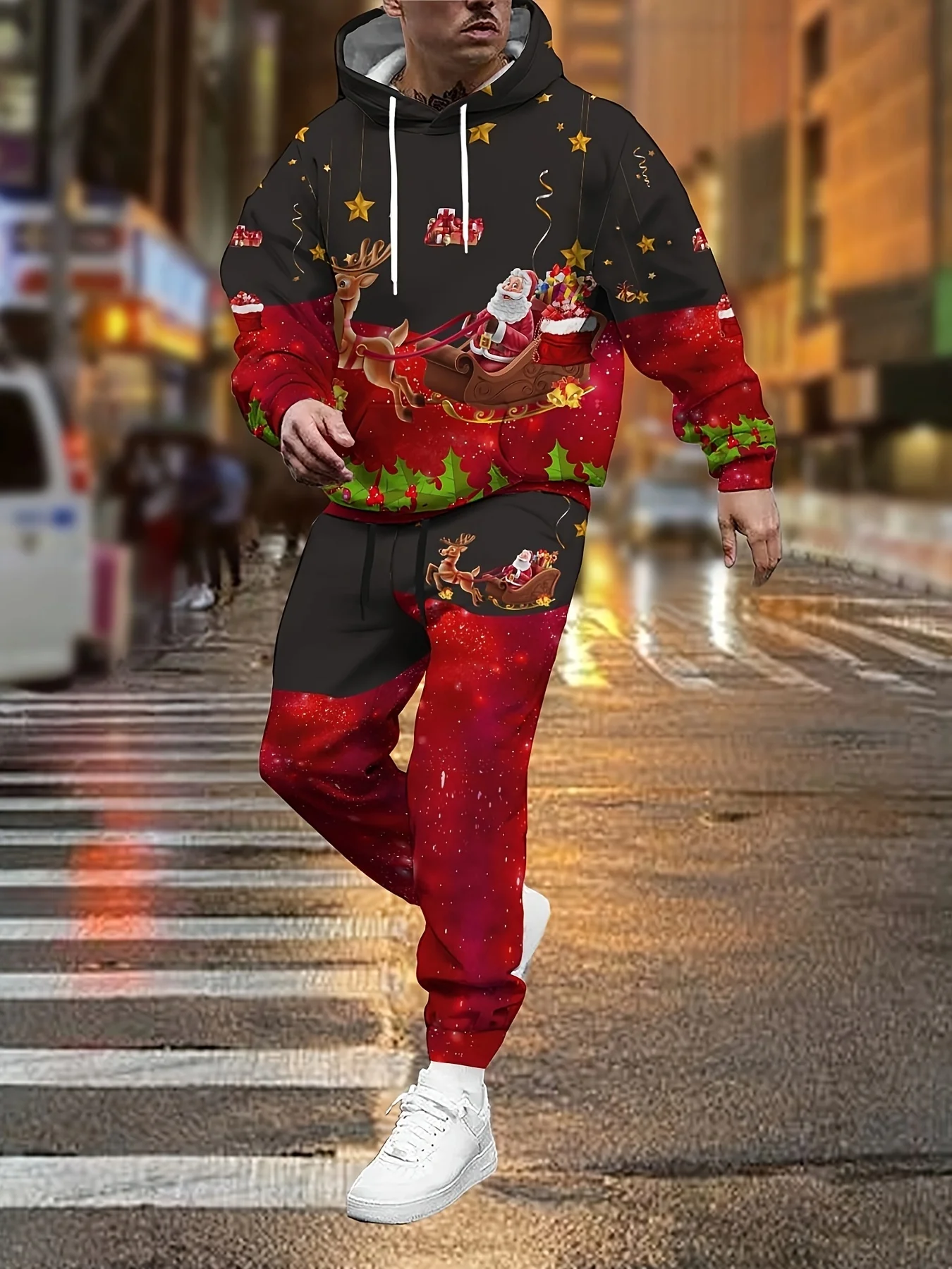 

Christmas Collection Winter and Autumn Hoodie and Sweatpants Set Festive Unisex Style Classic Santa Claus 3D Printing Clothes