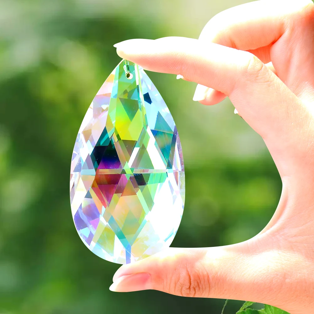 

Muy Bien 75mm Teardrop Rainbow Crystal Sun Catcher Prism Feng Shui Faceted Pendant Lamp Chandelier Lighting Home Garden Decor