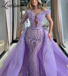 Dubai Lavender Elegant Evening Dress Beaded Crystals Women Party Dress For Weddings 2023 Customized Arabic Occasion Prom Dresses